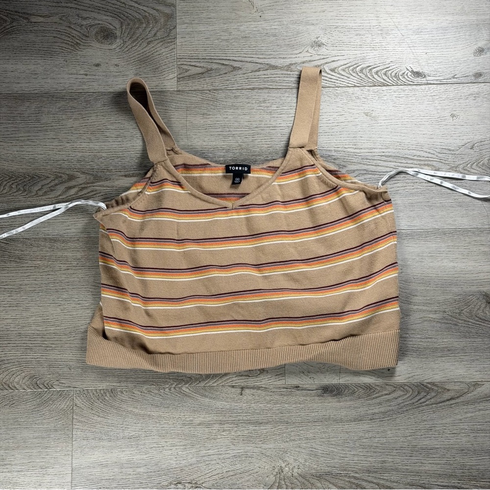 Torrid Tank Top‎ Womens 00 Tan Multicolor Striped Knit Cropped V Neck Cami